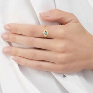14K Yellow Gold Plated Turquoise & Swarovski Crystal Accented Evil Eye Ring